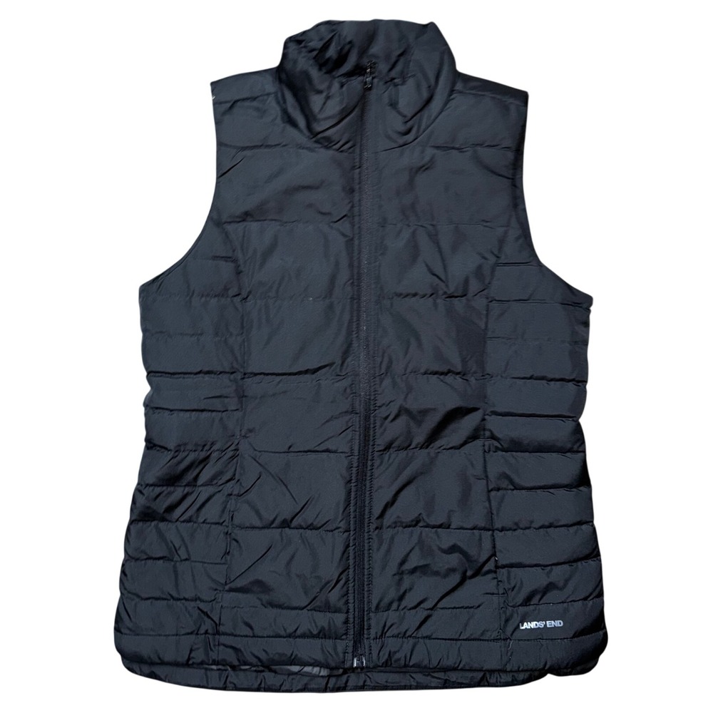 Lands End Womens Black Quilted Puffer Vest Full Zip Small Tall 6-8 518672